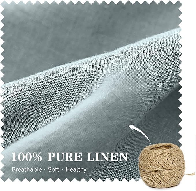 Simple&Opulence 100% Linen Lumbar Pillow Cover 12 x 20 Inches Set of 2 Rectangular Decorative Throw Cushion Cover for Couch Sofa Bed Living Room Office Soft Breathable Farmhouse - Dusty Blue