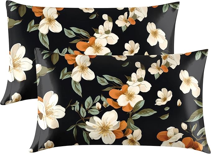 EXQ Home Satin Pillowcase for Hair and Skin Queen - Printed Night Bloom Silk Pillow Cases 2 Pack 20x30 inches - Satin Pillow Cases Set of 2 with Envelope Closure, Gifts for Women Men