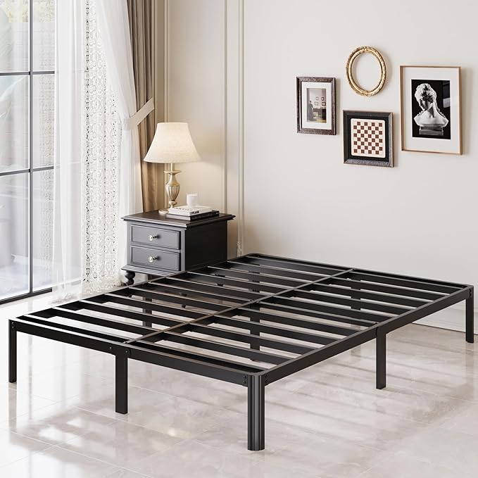 Lutown-Teen 10 Inch Full Size Bed Frame with Rounded Corner Legs, 2000 LBS Heavy Duty Metal Full Platform Bed Frame No Box Spring Needed, Noise Free, Easy Assembly, Black