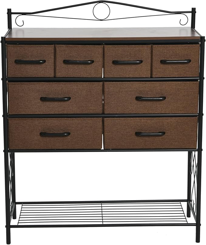 Household Essentials Walnut Iron 8-Drawer Sideboard with Mid-Century Detailing