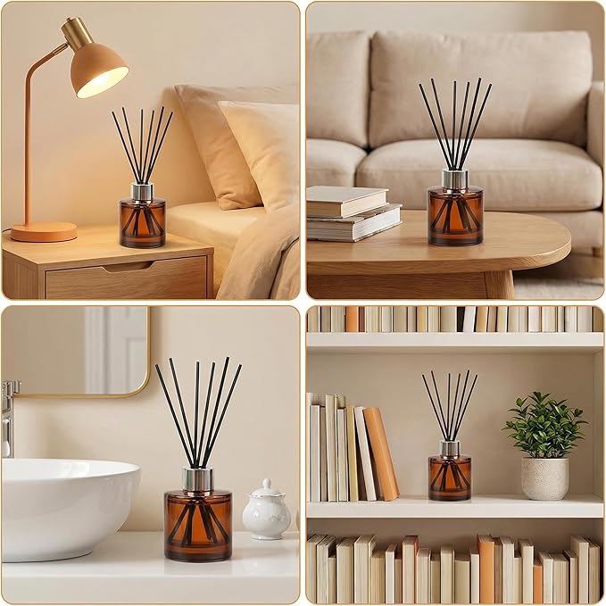 2 Pcs Empty Glass Aromatherapy Diffuser Bottles Essential Oils Containers Flower Bud Vases DIY Replacement Aromatherapy Diffuser Crafts Perfect for Home Fragrance Bathroom Decoration(Amber)
