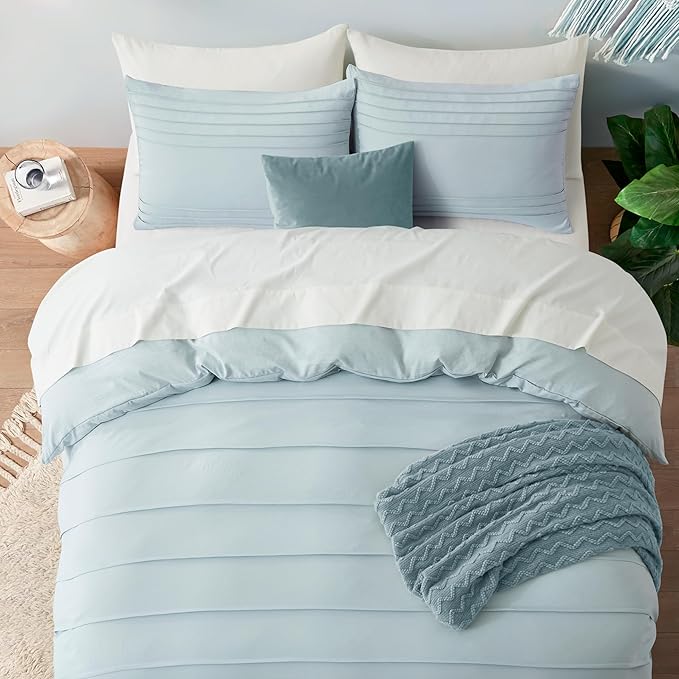 Oli Anderson Cornflower Blue Duvet Cover King Size - Pleated King Duvet Cover, 3PCS Soft and Breathable Textured Bedding Set with Zipper Closure(Cornflower Blue,104"x90")