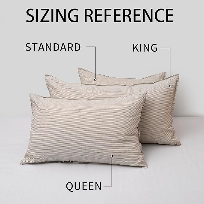 CHUFFED Linen Pillow Cases 2 Pack 100% Linen Standard Pillowcases, Breathable and Cooling Washed Pillow Shams with Zipper Closure, 20x26 Inches,Grey Stripe