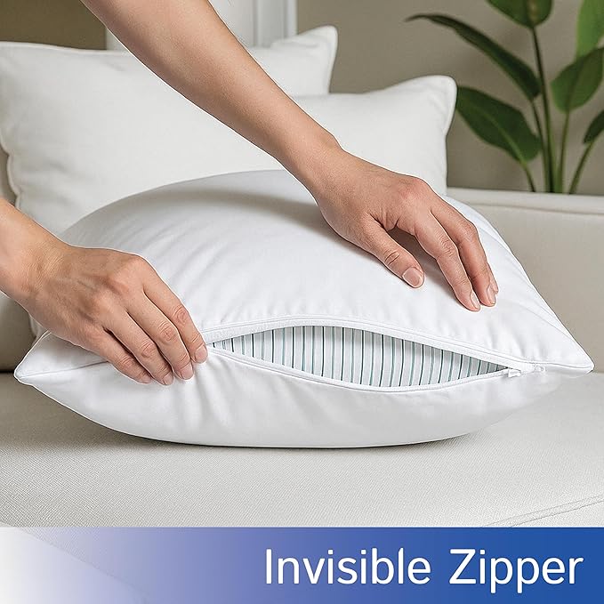 Throw Pillow Covers (Set of 2) - Square 20x20 - Pillow Protectors Waterproof Hypoallergenic Dust Proof Zippered Encasement