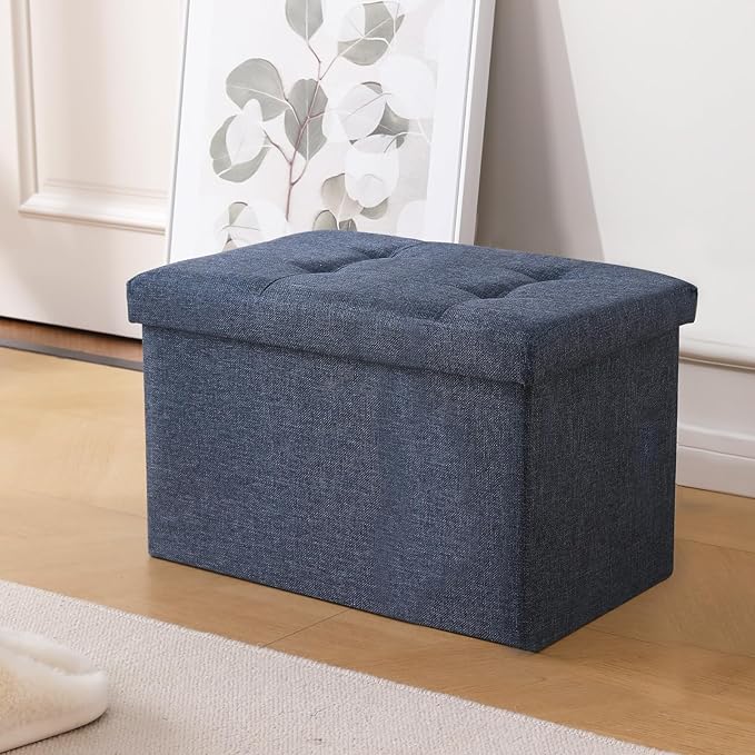 Storage Ottoman Cube Small Footrest Foldable Seat Foot Stools Square Tufted Ottoman Linen Black