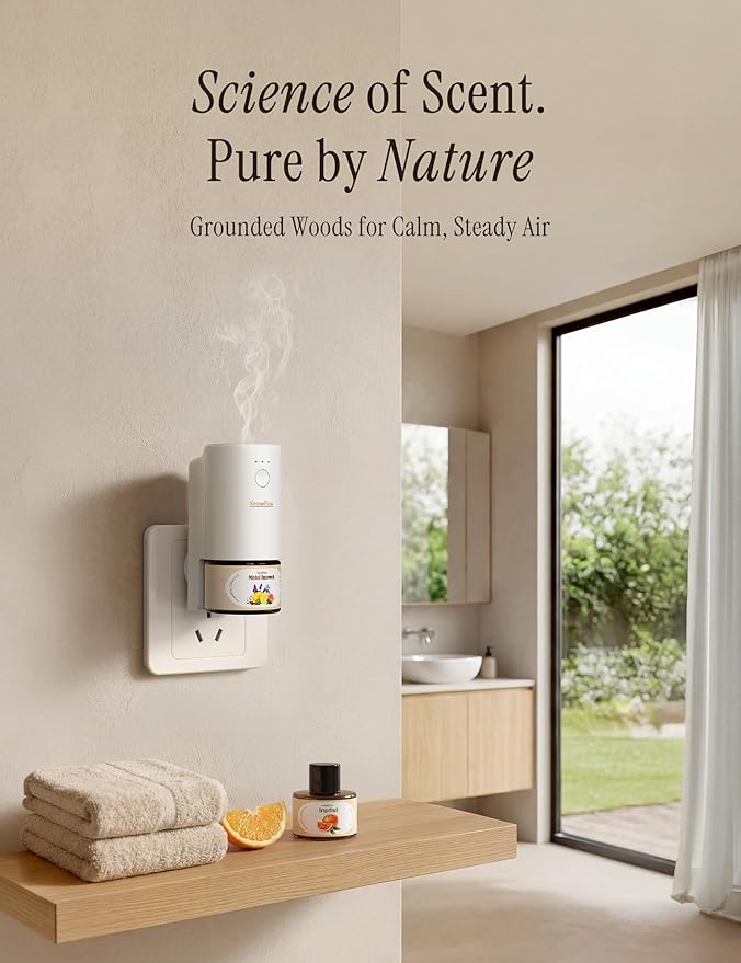 Plug-in Air Freshener for Home, Waterless Essential Oil Diffuser for Bedroom and Bathroom, Non-Toxic Formula for Pets and Nursery, 120 Days Runtime, Refillable Bergamot(Moss Green)