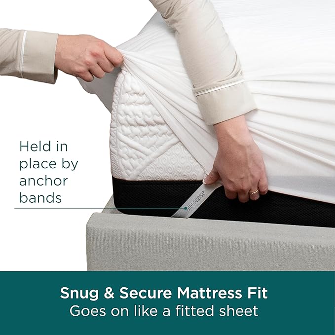 AllerEase CleanBoost Plush Knit Mattress Protector Waterproof Particle Barrier Temperature Balancing Soft Plush Comfort Machine Washable Fitted Cover with Elastic Anchor Bands Mattress Cover, Twin