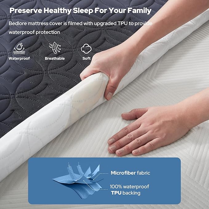BEDLORE 2 Pack Waterproof Mattress Protector, California King Size Mattress Pad with Deep Pocket 6"-18" Depth, Soft Breathable Bed Mattress Cover for Bedroom, College Dorm (Navy Blue)