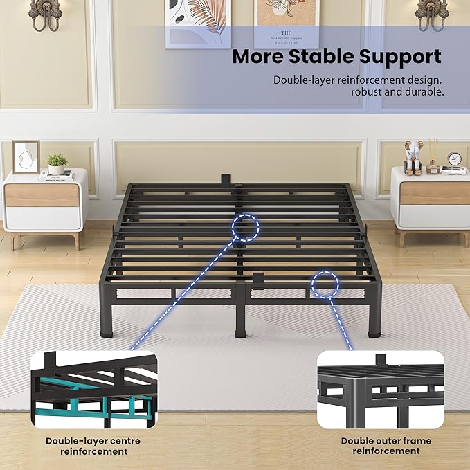 NKZ 7 Inch King Size Bed Frame, Metal Bed Frame & Box Spring 2 in 1 Platform with Round Corner Legs, 4000Lbs Heavy Duty Low-Profile Frame, Mattress Slide Stopper, Noise-Free, Easy Assembly
