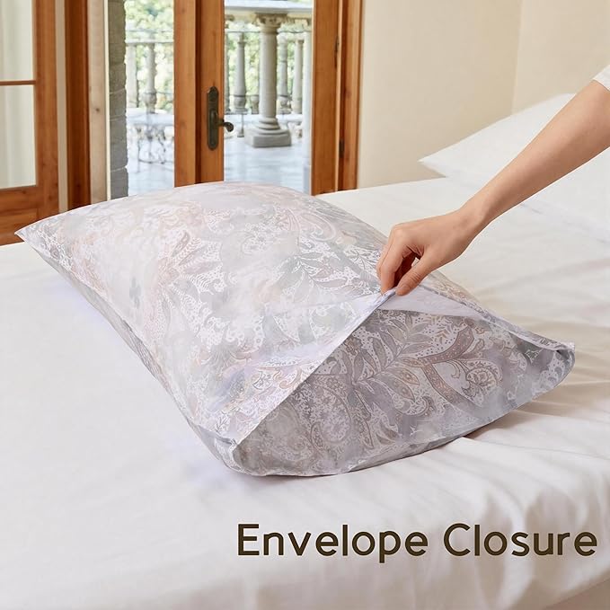 CHUFFED 100% French Linen Pillow Cases Beige Iris Print, Farmhouse Floral Stone Washed Pillow Shams with Envelope Closure Soft Breathable Vintage Pillow Covers for Decor,20x36 inches