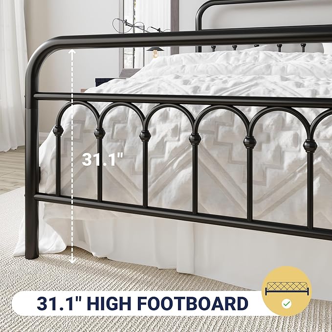 Allewie 14 Inches King Size Metal Platform Bed Frame with Victorian Style Curved Iron-Art Headboard/Footboard, Metal Slats Support, Easy Assembly, Under Bed Storage, No Box Spring Required, Black