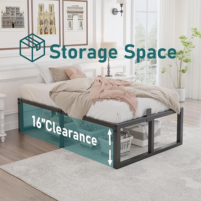 Yitong Angel Twin Bed Frame, 18 Inch High 3500 lbs Heavy Duty Metal Platform, Mattress Foundation with Steel Slat Support/No Box Spring Needed/Noise Free/Non-Slip/Easy Assembly