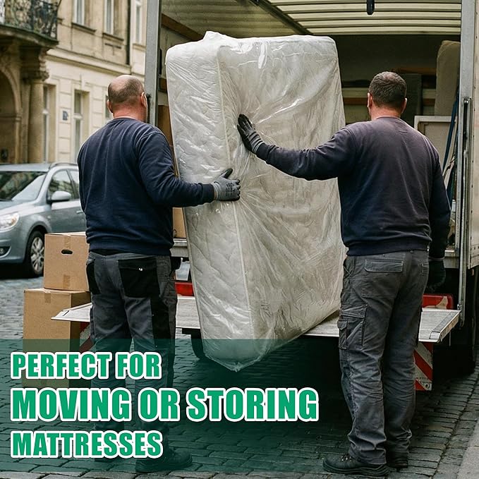 Full Size Mattress Bag for Moving and Storage - 5 Mil Heavy Duty, Plastic Waterproof Mattress Cover, Reusable, Tearproof