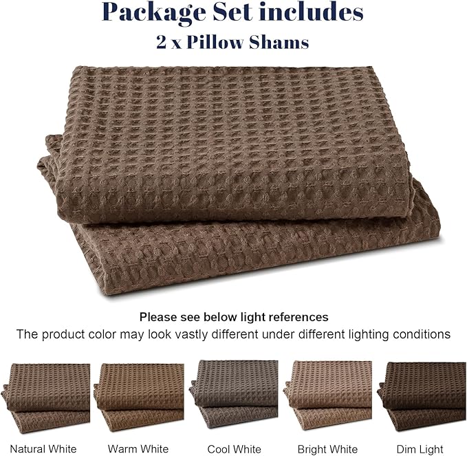 PHF Ultra Soft Waffle Weave Pillow Shams King Size, No Insert, 2 Pack 20" x 36" Pillowcases,Breathable & Skin-Friendly Pillow Cases, Stylish Decorative Bed Pillow Cases Covers,Mocha