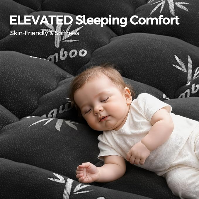 Mattress Topper King Size, Cooling Extra Thick Breathable Viscose Made from Bamboo Mattress pad, Soft Quilted Fitted Mattress Cover with 1000 GSM Down Alternative Fill (8-21”Deep Pocket) Dark Gray