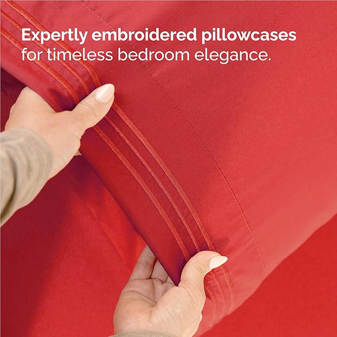 Full Size 4 Piece Sheet Set - Comfy Breathable & Cooling Sheets - Hotel Luxury Bed Sheets for Women & Men - Deep Pockets, Easy-Fit, Extra Soft & Wrinkle Free Sheets - Red Oeko-Tex Bed Sheet Set
