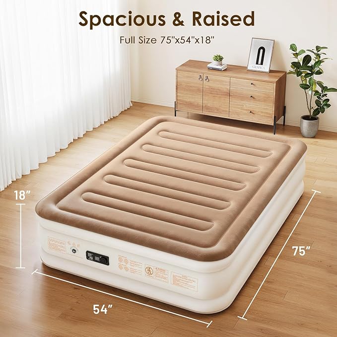 Air Mattress Full with Built-in Pump – 18" Raised Inflatable Mattress with High-Speed Pump, Durable Blow Up Mattress, colchón inflable, Carry Bag, Comfy Air Bed Perfect for Guests, Glamping, Moving
