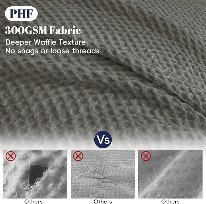 PHF Waffle Weave Duvet Cover Set Twin/Twin XL Size, No Snagging Ultra Soft Luxury Textured Breathable Comforter Cover for All Season 2pcs, Durable Bedding Duvet Set with 1 Pillow Sham, 68"x90", Grey