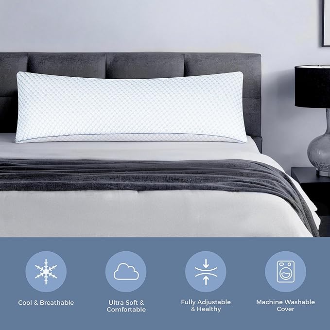 OSBED Cooling Adjustable Shredded Memory Foam Body Pillow - Temperature-Regulating for All Sleepers with Dual Airflow Ventilation(CertiPUR-US & Hypoallergenic & Machine Washable)