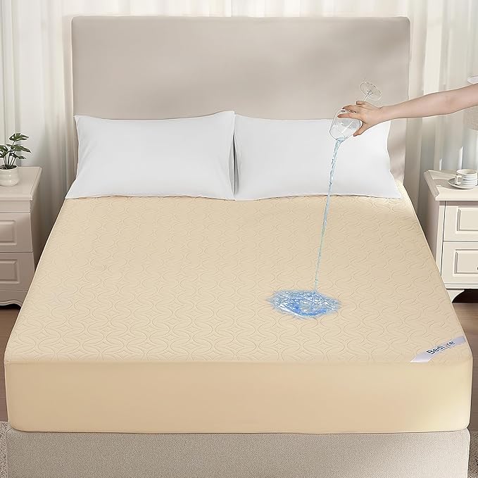 BEDLORE 2 Pack Waterproof Mattress Protector, Twin XL Size Mattress Pad with Deep Pocket 6"-15" Depth, Soft Breathable Bed Mattress Cover for Bedroom, College Dorm (Beige)