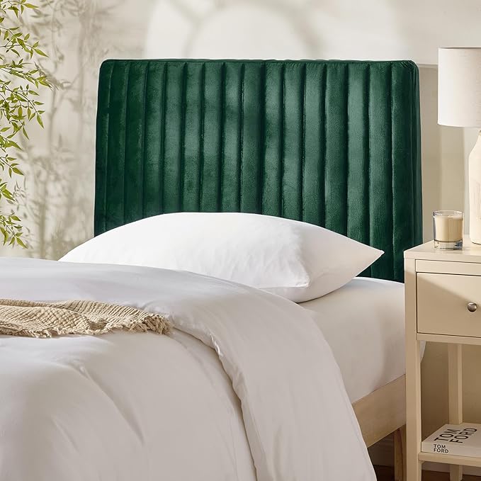 Hearth & Harbor Twin Headboard Only, Floating Wall Mounted Headboard Twin Size, Easy Assemble Upholstered Peel and Stick Headboards, 3D Soundproof Bed Wall Panels, Velvet Stick on Headboards, Green