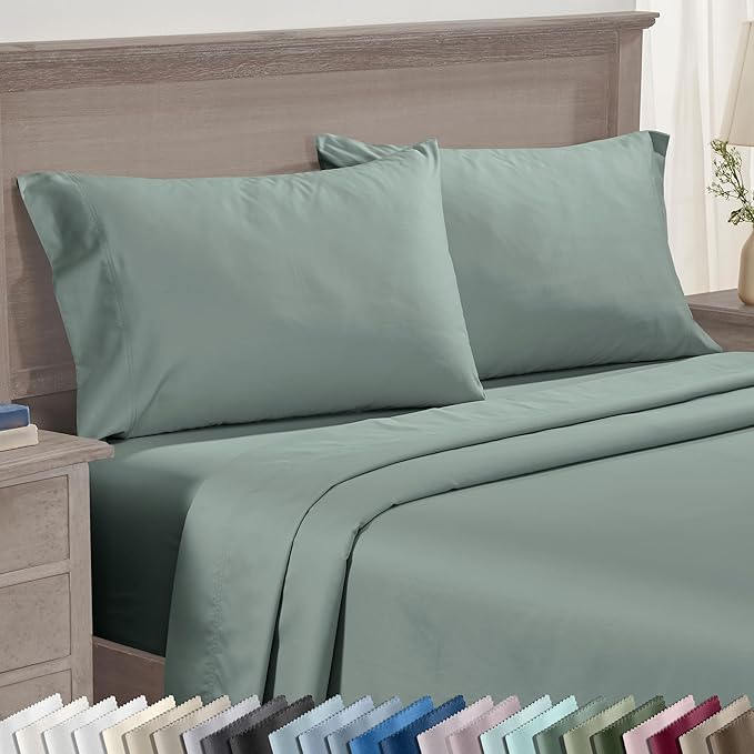 CALIFORNIA DESIGN DEN Luxuriously Soft Hotel Quality 600 Thread Count, 100% Cotton Set of 2 Cases, Crisp & Cool Bed Pillow Covers Standard Size Fits Standard & Queen Pillows (Sage Green)