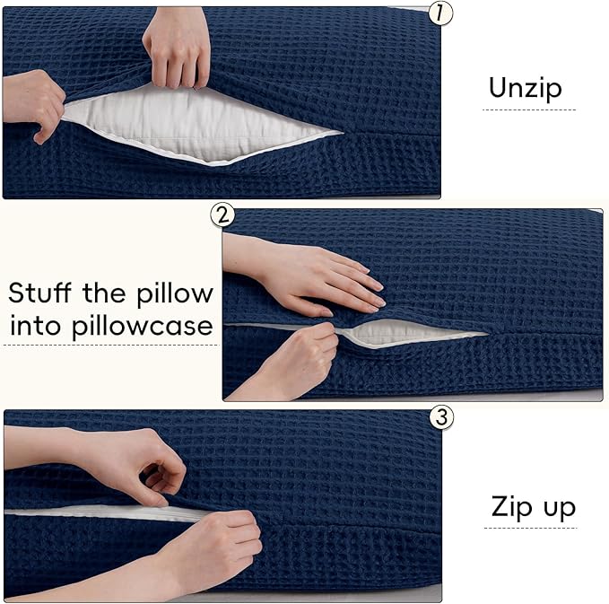 PHF Ultra Soft Waffle Weave Body Pillowcase with Zipper, No Insert, 1Pack 20" x 54" Pillow Sham, Breathable & Skin-Friendly Body Pillow case, Stylish Decorative Bed Pillow Cover, Navy Blue/Dark Blue