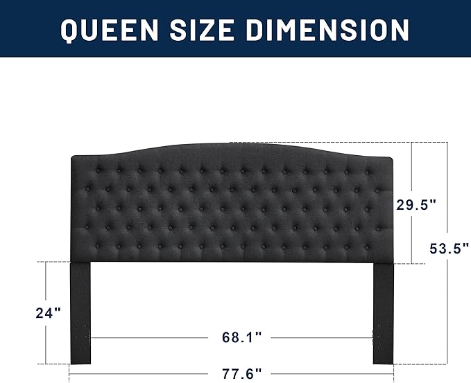 Tufted Upholstered Tall Headboard King Size, Sturdy and Durable Solid Wood Bed headboards, Comfortable Linen Fabric King Headboard Only, Modern Luxury Button Diamond Design Head Board, Black