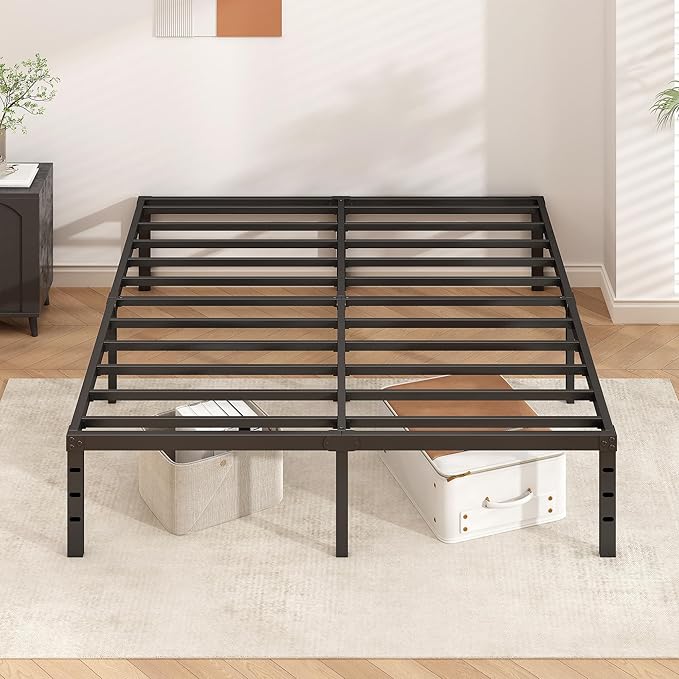 HLIPHA Metal Platform Bed Frame 16 Inch Tall,No Box Spring Needed,Queen Size Bed with Heavy Duty Strong Support Slats,Easy to Assemble,Black