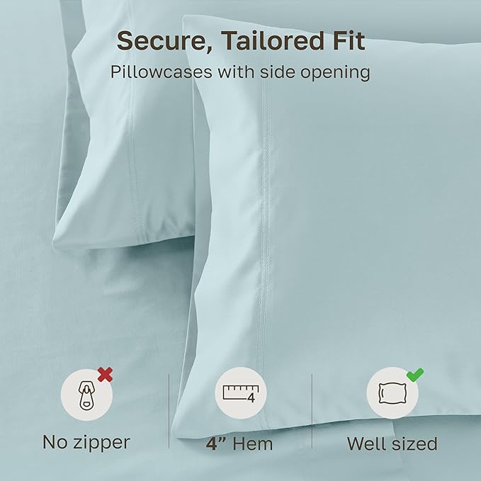 CALIFORNIA DESIGN DEN Luxuriously Soft Hotel Quality 600 Thread Count, 100% Cotton Set of 2 Cases, Crisp & Cool Standard Pillows Cases Set of 2 Fits Standard & Queen Pillows (Seafoam)