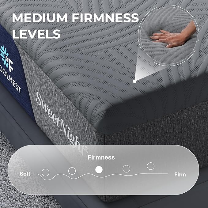 Sweetnight CoolNest 12 Inch Full Size Mattress, Cooling Memory Foam Full Mattress for Cool Night Sleep, 5-Zone Ergo Support for Pressure Relief, Medium, CertiPUR-US Certified
