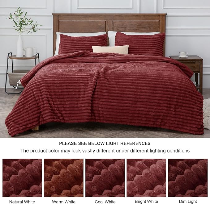 BEDELITE Fleece Full Comforter Set -Super Soft & Warm Fluffy Burgundy Bedding, Luxury Fuzzy Heavy Bed Set for Winter with 2 Pillow Cases