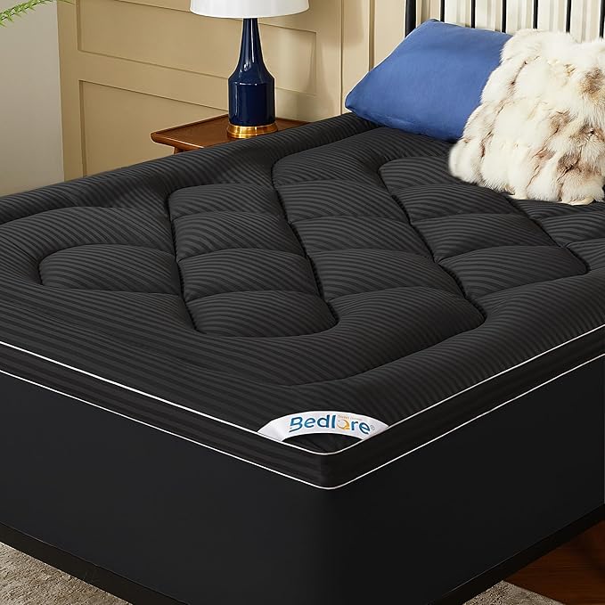 BEDLORE King Mattress Topper, Thick Pillow Top Pad for Back Pain Relief, Soft Mattress Cover with Deep Pockets 6-18 inch(Black)