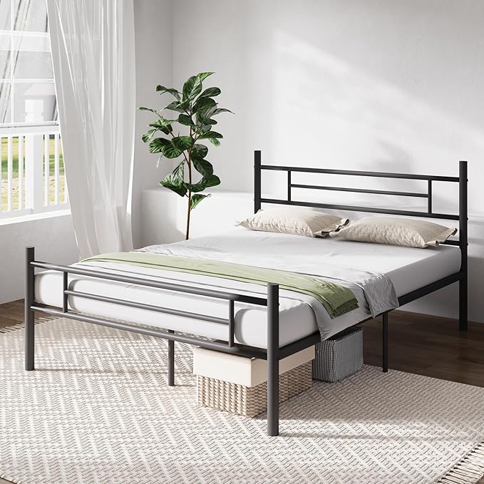 Novilla King Size Bed Frame with Headboard and Footboard, 14 Inch Metal Platform Bed Frame King, Large Storage Space, Strong Metal Slats Support, Mattress Foundation No Box Spring Needed