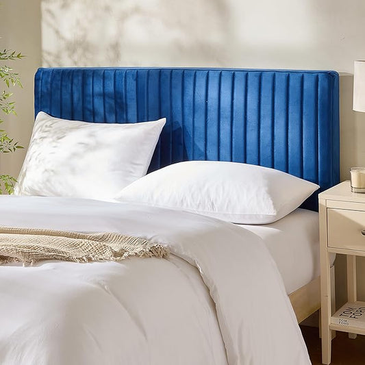 Hearth & Harbor Full Headboard Only, Floating Wall Mounted Headboard Full Size, Easy Assemble Upholstered Peel and Stick Headboards, 3D Soundproof Bed Wall Panels, Velvet Stick on Headboards, Navy
