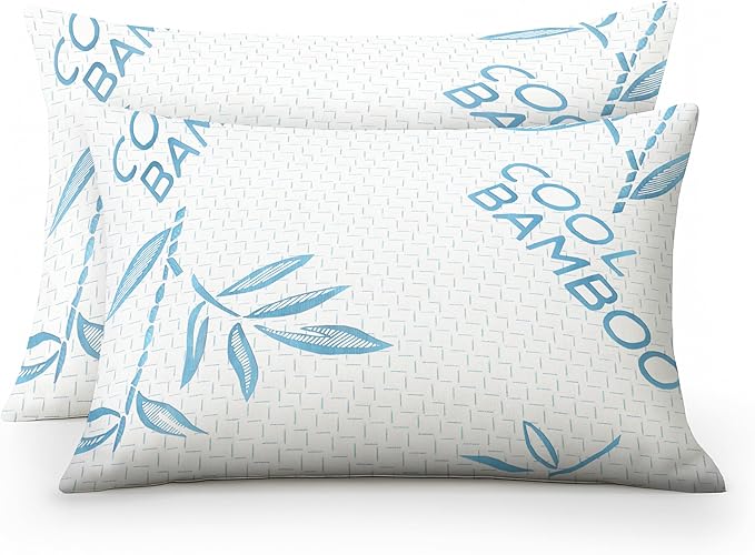 OMEO 2 Pack Bamboo Pillow King Size for Sleeping, Hypoallergenic Cooling Shredded Memory Foam Bed Pillows for Side, Back and Stomach Sleepers, Adjustable Loft and Washable Cover 20" x 36"