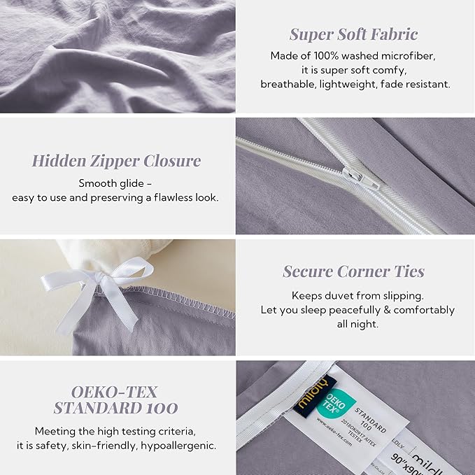 MILDLY Super Soft Duvet Cover 2pcs - 100% Washed Microfiber Twin/Twin XL Comforter Cover Set with Zipper Closure & Corner Ties (No Comforter)
