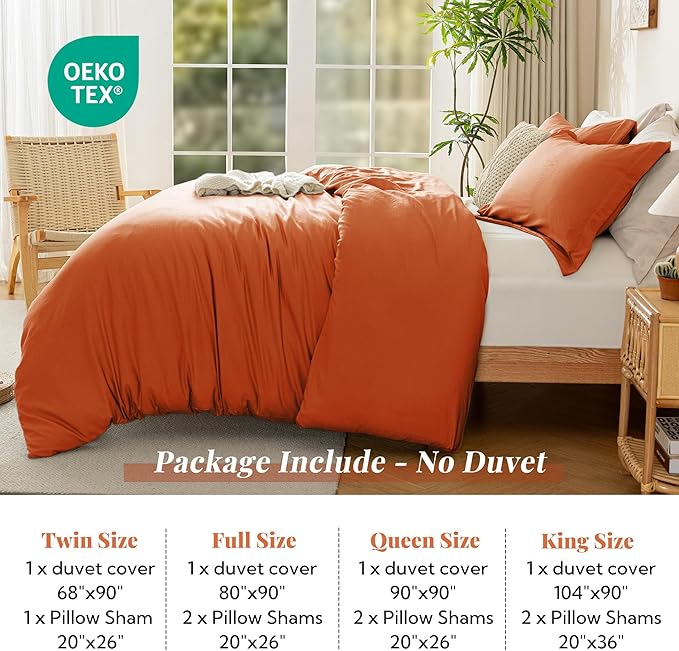 MILDLY Super Soft Duvet Cover 2pcs - 100% Washed Microfiber Rust Twin/Twin XL Comforter Cover Set with Zipper Closure & Corner Ties (No Comforter)
