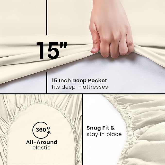 Utopia Bedding Queen Fitted Sheet - Bottom Sheet - Deep Pocket - Soft Microfiber - Shrinkage and Fade Resistant - Easy Care -1 Fitted Sheet Only (Ivory)