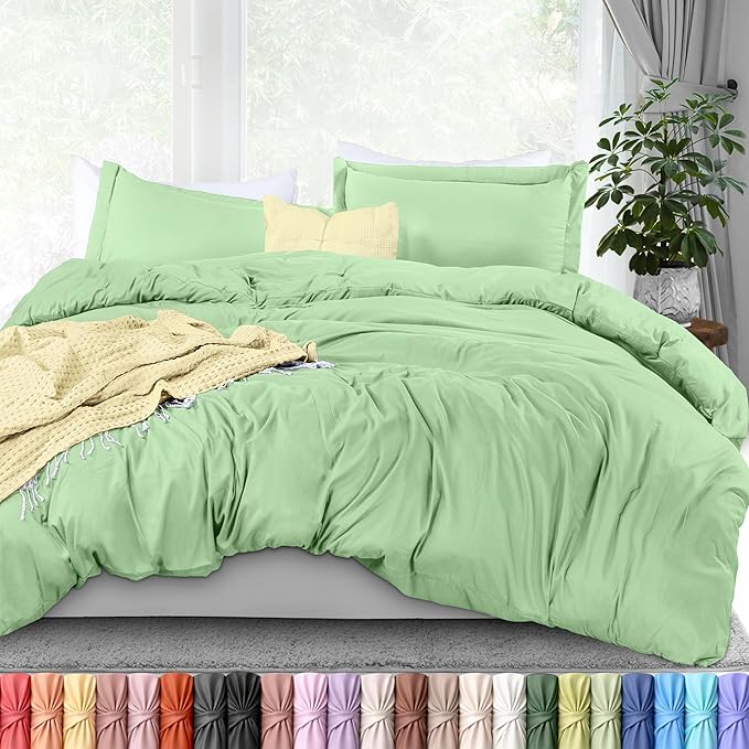 Utopia Bedding Duvet Cover Full Size - 3 Piece with Zipper Closure - 1 Comforter Cover 80X90 Inches & 2 Pillow Shams 20X26 Inches (Sage) Comforter Not Included