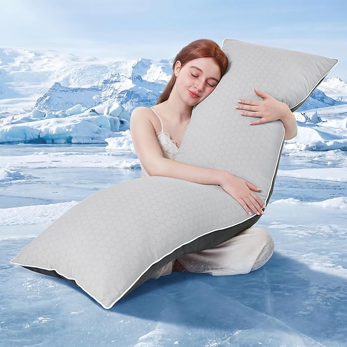 YZ HOME Cooling Body Pillow for Adults, Cold Touch Fabric, Blue Shredded Memory Foam, Support for Side Back Stomach Sleepers, Removable Washable Cover(Grey,20x54 inch)