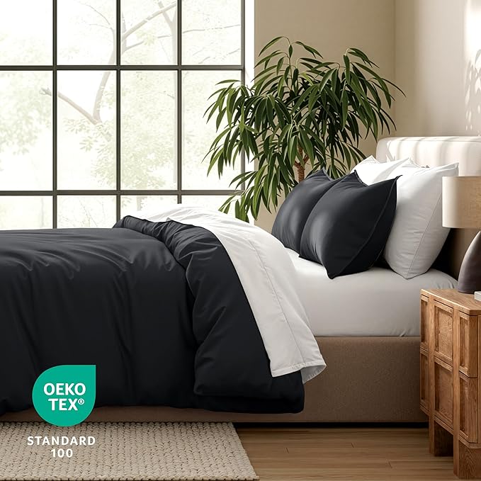 Bare Home Bedding Duvet Cover Oversized King Size - Premium 1800 Super Soft Collection - Lightweight, Cooling Duvet Cover - Soft Breathable Bedding (Oversized King, Black)