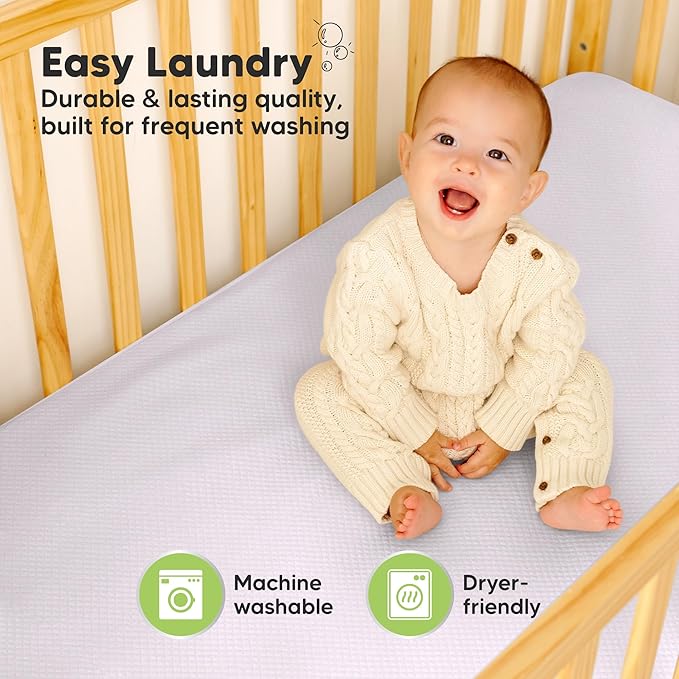 2-Pack Waterproof Crib Mattress Protector Cover Fitted - Quiet Baby Crib Mattress Pad Sheets, 52" x 28" Soft Quilted Cotton Baby Sheet, Machine Washable, Easy Fit, Durable (Thistle/Quin)