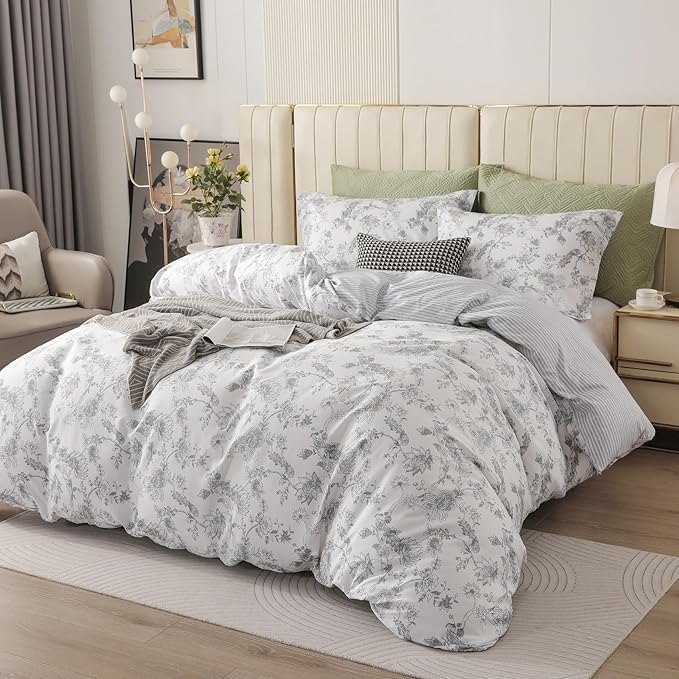 OAITE Duvet Cover Set,100% Cotton Comforter Cover with Leaf Pattern Duvet Cover Set,Soft Bedding Set Includes with 3 Piece (2 Pillow Shams,1 Duvet Cover)