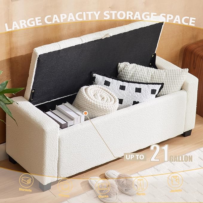 43 Inch Storage Ottoman Bench, Bench for Bedroom End of Bed, Ottoman with Storage for Living Room and Entryway (Boucle Cream)