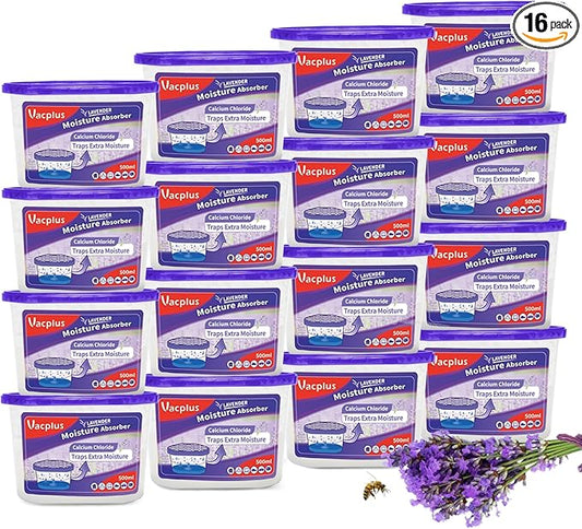 Vacplus Moisture Absorbers, 10.5 Oz Humidity Absorber Boxes Attracts Extra Moisture from Your Bathroom, Closet, Kitchen & Study, Dehumidifier, Odor Eliminator for Closet (Lavender Scent), 16 Packs