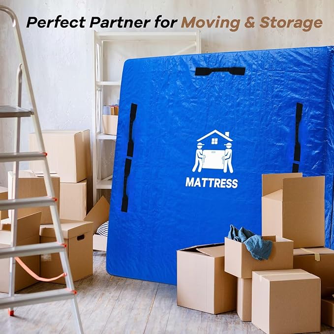 Mattress Bags for Moving, BETU Mattress Protector Waterproof Mattress Cover Queen Size Storage Bags with 8 Heavy-Duty Handles and Zipper for Bed Extra Thick Large Reusable(2 Pack, 82"x62"x15" Blue)