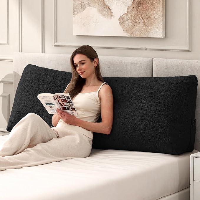 Headboard Pillow Queen, Triangle Bed Wedge Pillow for Headboard, Backrest Pillow for Sitting up, Reading, Working, Headboard Daybed Pillow with Removable Cover for Bed, Dorm Sofa, Black