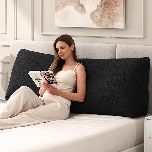 Headboard Pillow Queen, Triangle Bed Wedge Pillow for Headboard, Backrest Pillow for Sitting up, Reading, Working, Headboard Daybed Pillow with Removable Cover for Bed, Dorm Sofa, Black