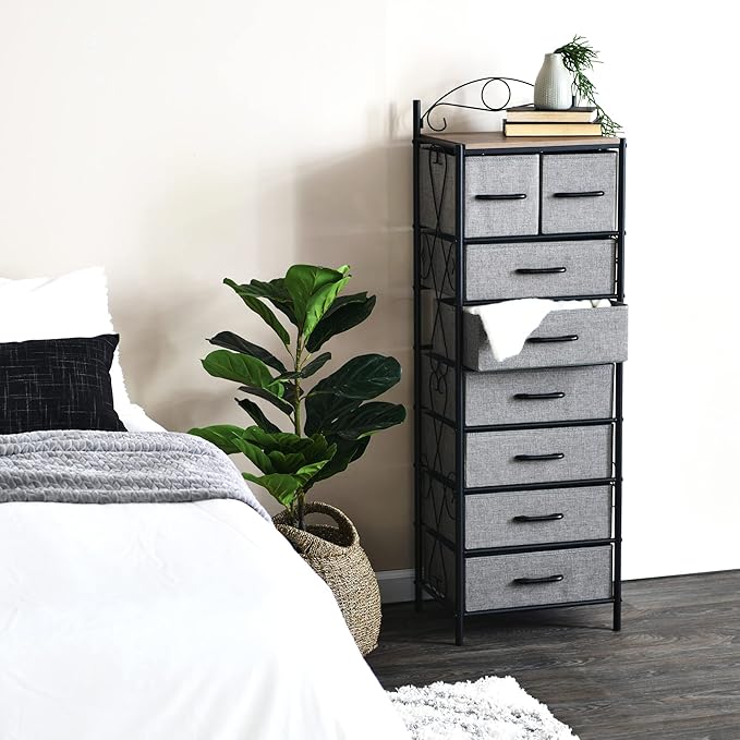 Household Essentials Ashwood & Iron Eight-Drawer Dresser Tower